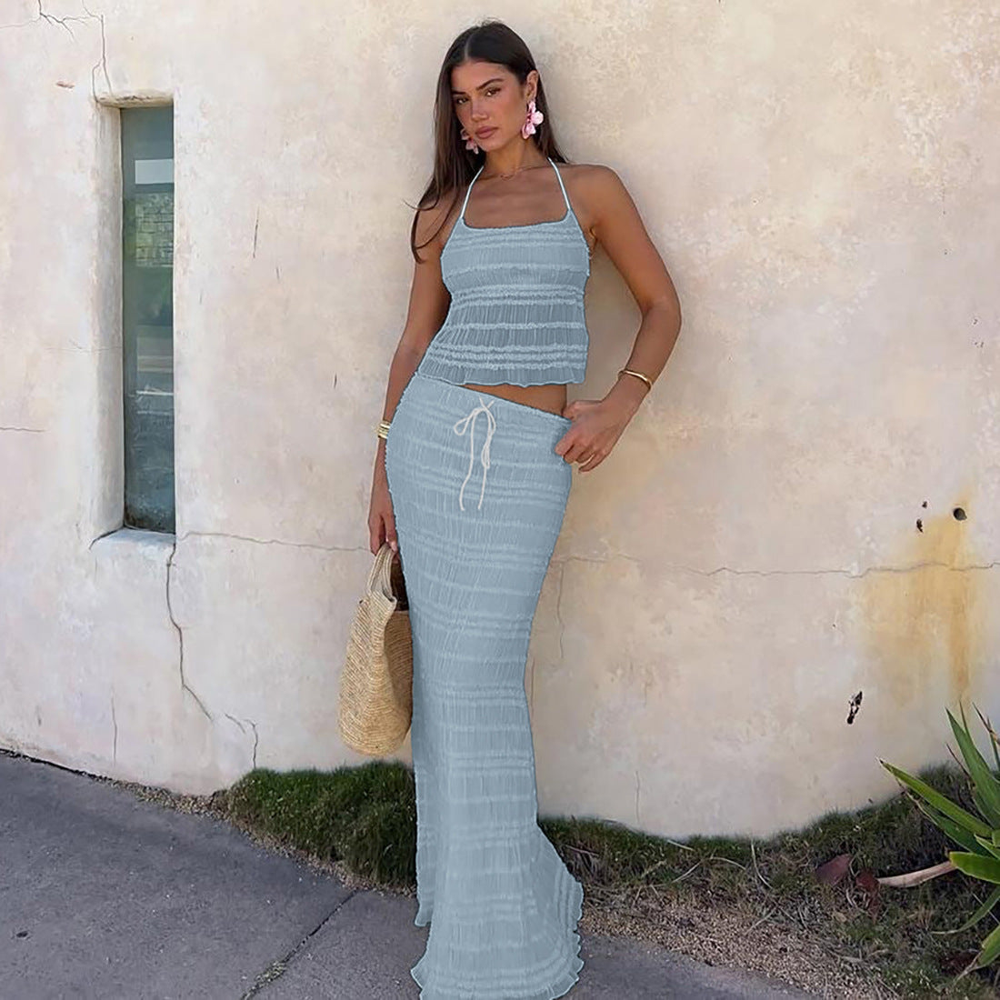 Women's Spring Fashion Halter Backless Sexy Pleated Suits