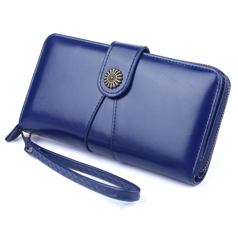 Women's Fashion Mobile Long Oil Leather Large Ladies Wallets