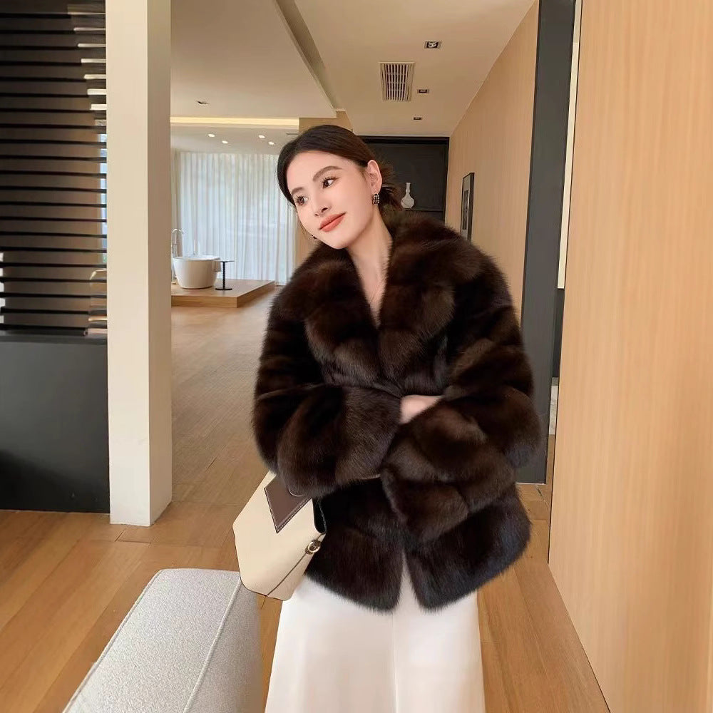 Women's Mink High-grade Fur Green Collar Coats