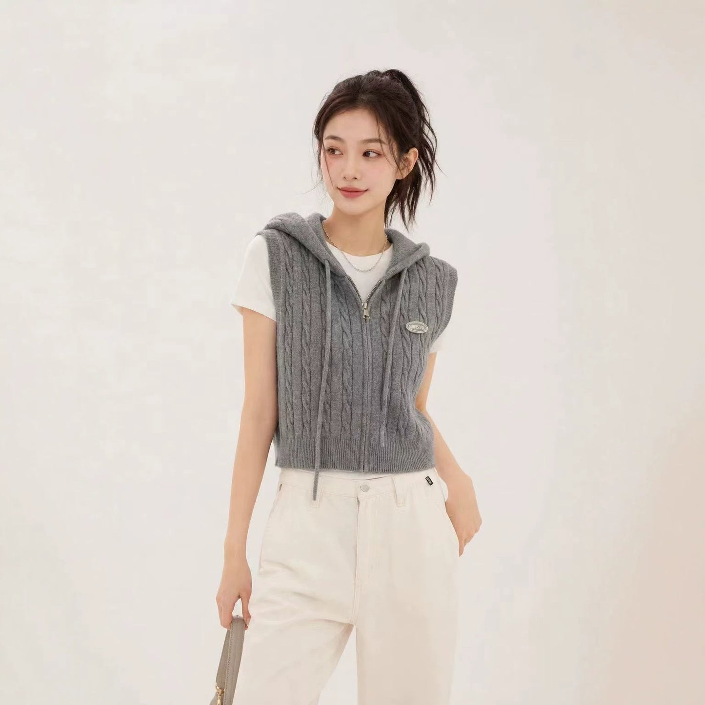 Women's Hooded Twist Waistcoat Outer Wear Loose Cardigans