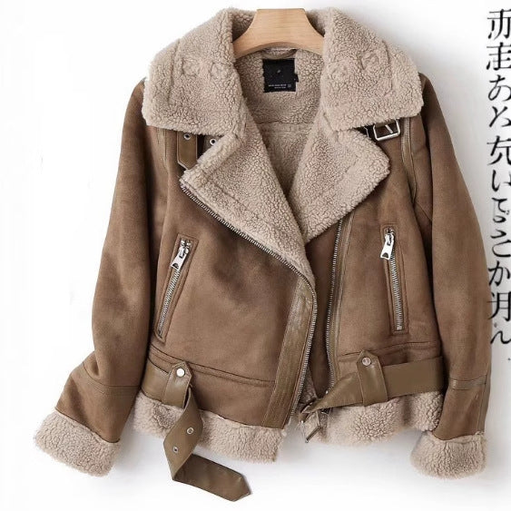 Women's Fashion Casual Thickening Motorcycle Suede Fur Coats