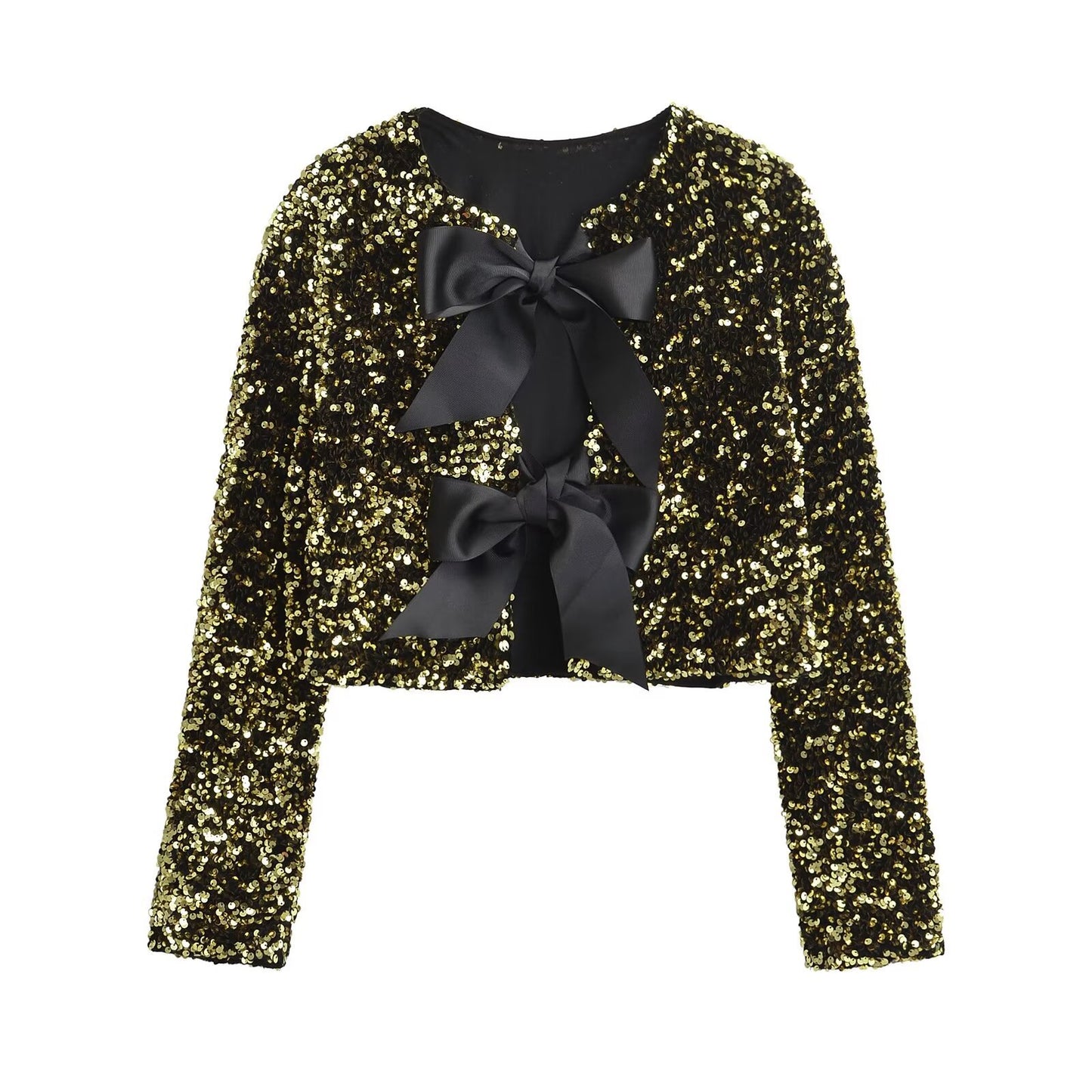 Women's French Fashion Bowknot Decoration Sequins Loose-fitting Coats