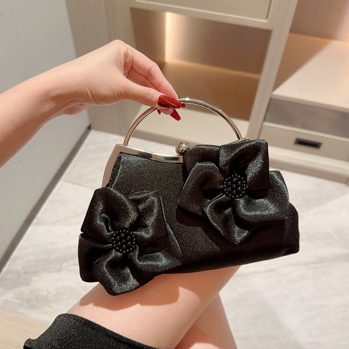 Women's Flower Dinner Banquet Clutch Satin Dress Evening Bags