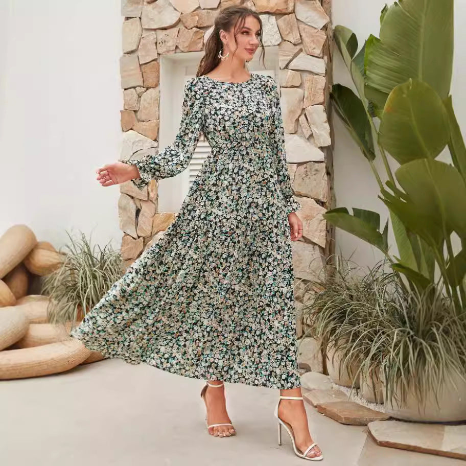 Print Daily Outdoor Round Neck Long Sleeve Dress