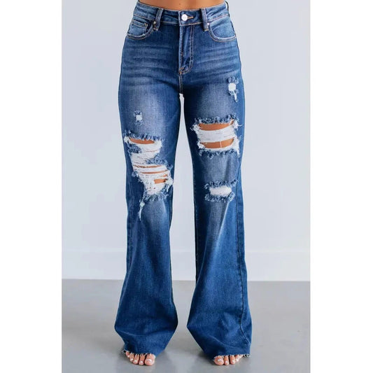 Women's Waist Casual Slimming Holes Wide Leg Women's Jeans