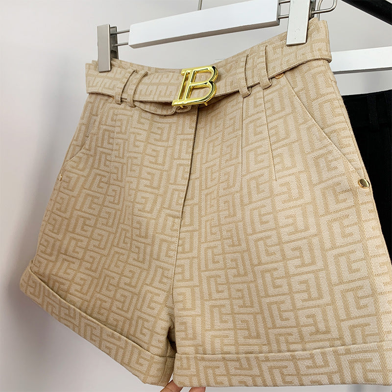 Women's Waist Slimming Summer Swastika Pattern Metal Jeans