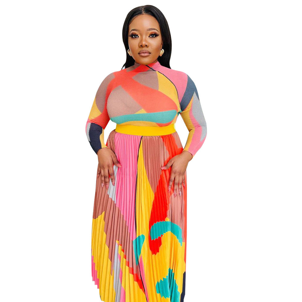 Women's Independent Printed Pleated Two-piece Set Oversized Suits