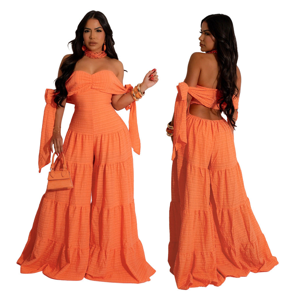 Women's Tube Solid Color Loose Trousers Jumpsuits