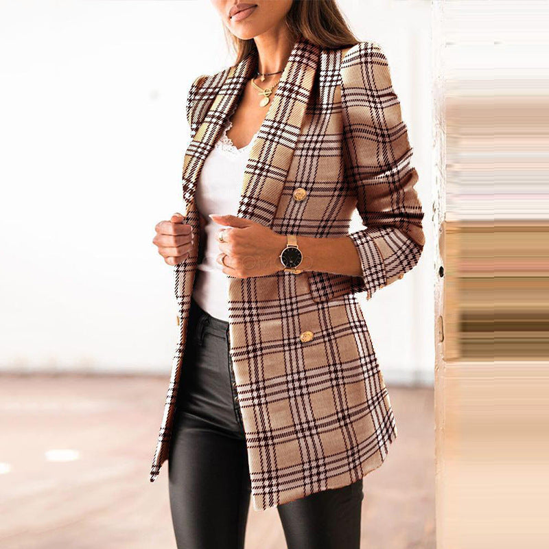 Cool Women's Long-sleeved Double-breasted Collar Printed Small Suit