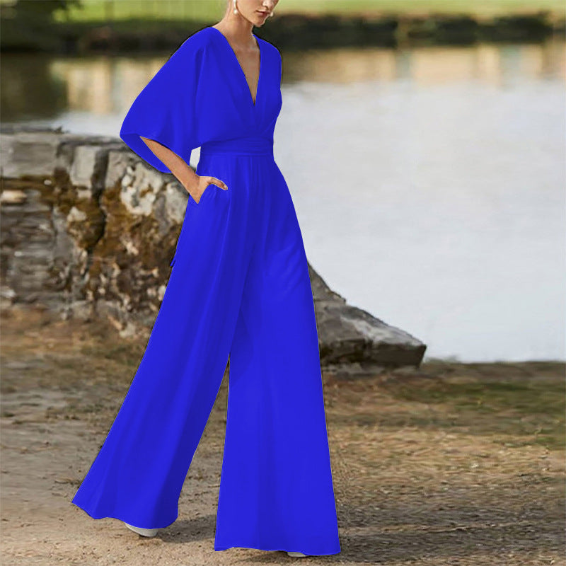Women's Dress Deep V High Waist Wide Jumpsuits