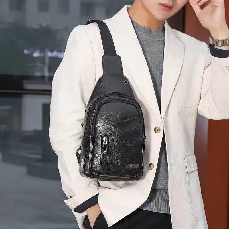 Men's Soft Leather Waterproof Korean Simple Men's Chest Bags