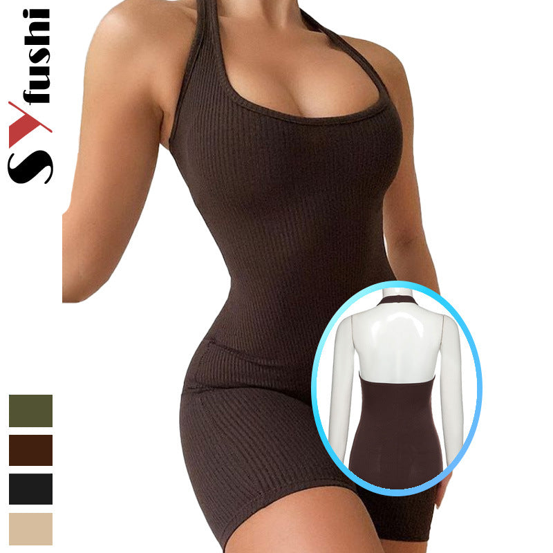 Women's Color Halter Sexy Slim Fit Backless One-piece Women's Jumpsuit/clothing