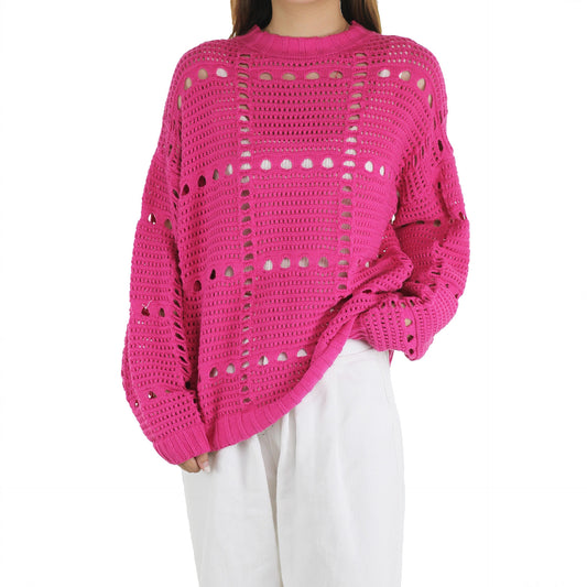 Women's Neck Long Sleeve Hollow Sexy Cotton Knitwear