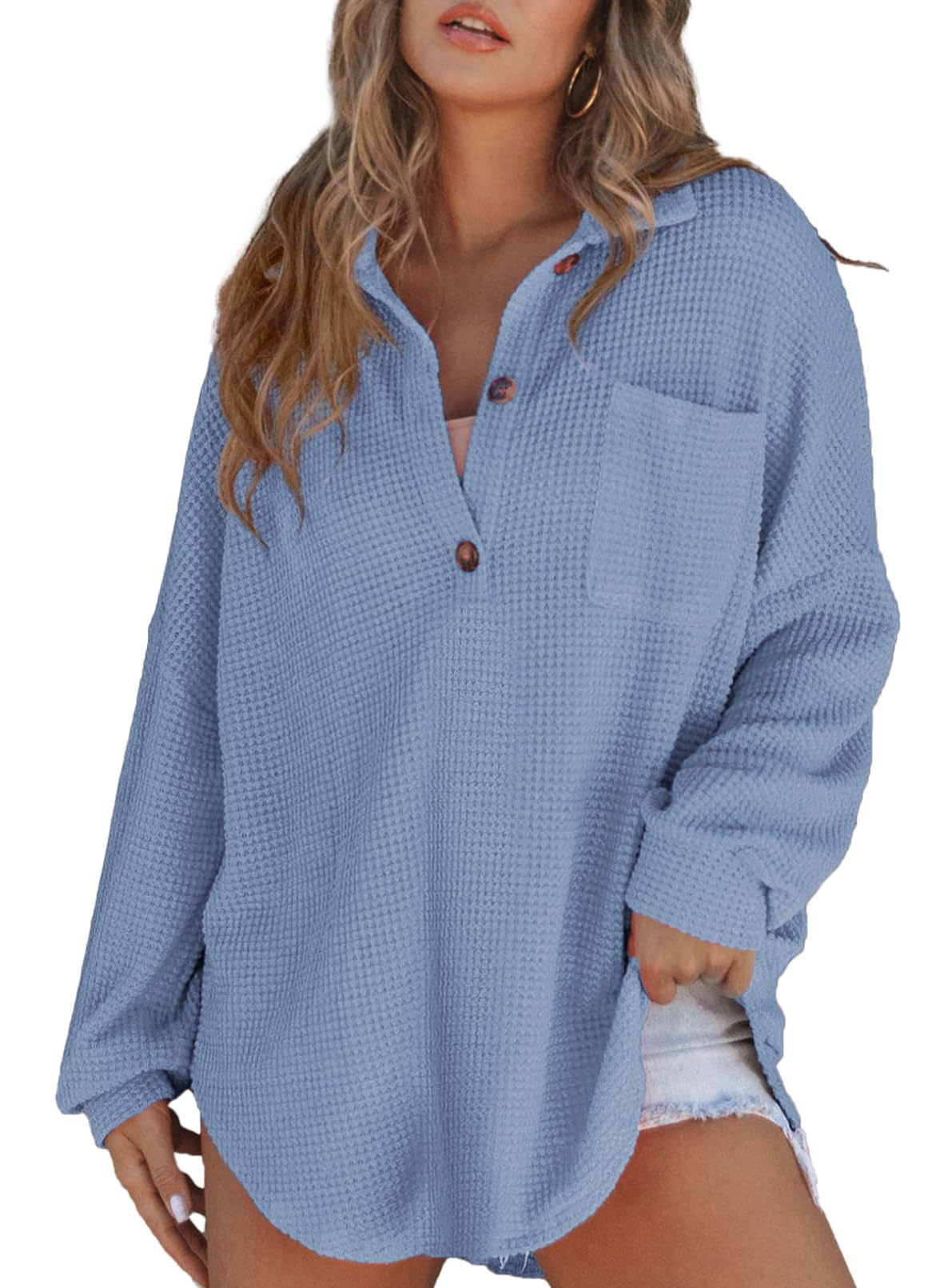 Glamorous Casual Women's Waffle Knitted Loose Women's Sweater, Sweater