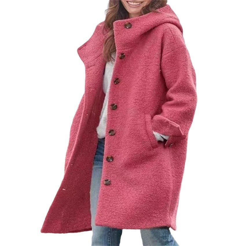 Women's Autumn Overcoat Mid-length Single-breasted Hooded Casual Coats