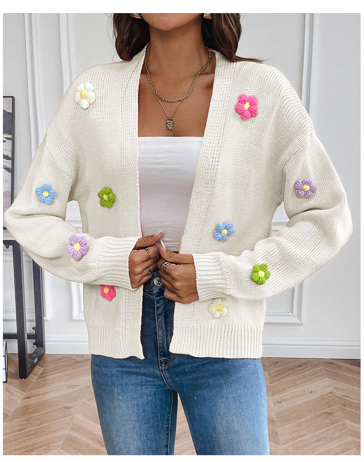 Women's Crocheting Flower Sweet Knitted Idle Style Sweaters