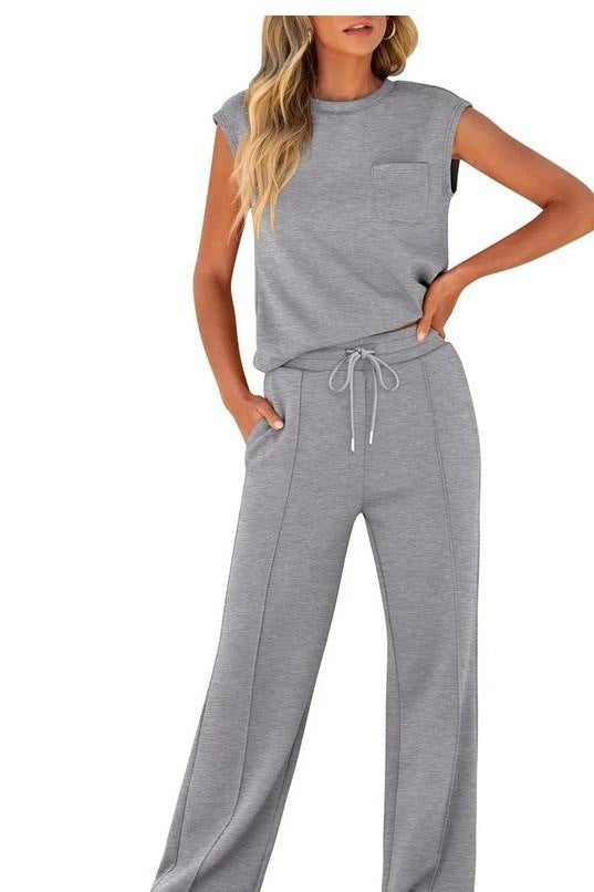 Women's Solid Color Sleeveless High Waist Trousers Suits