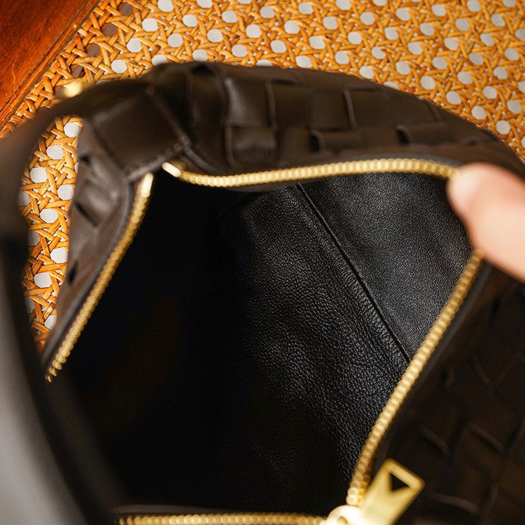 Women's Leather Soft Sheepskin Woven Elegant Commuter Handbags