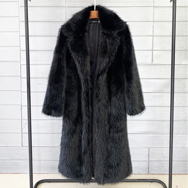 Women's Long Imitation Fur Collar Overcoat Artificial Coats