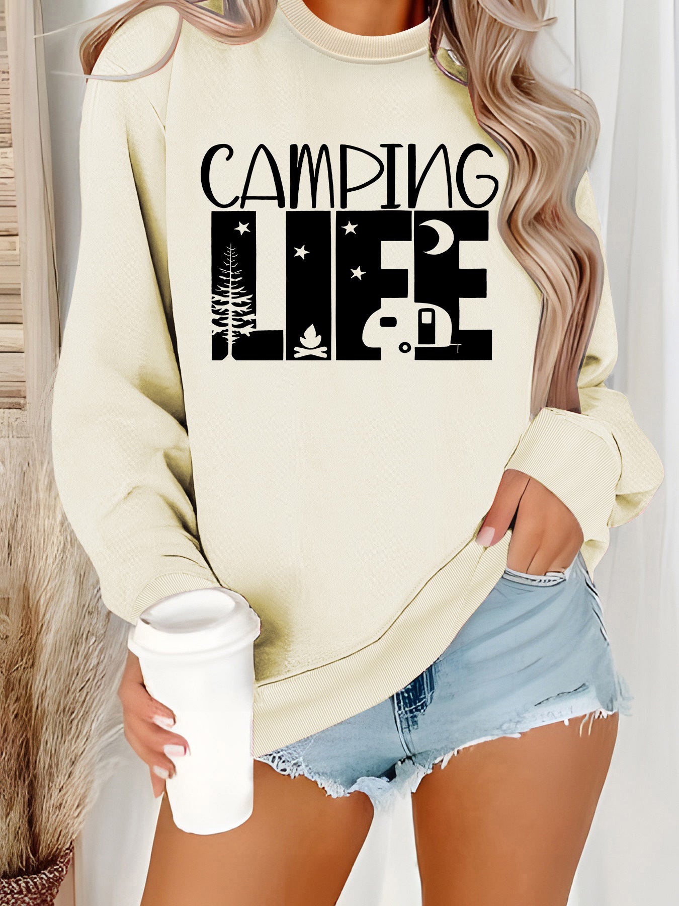 Women's Neck Letter Print Casual Long Sleeve Women's Sweater, Sweater