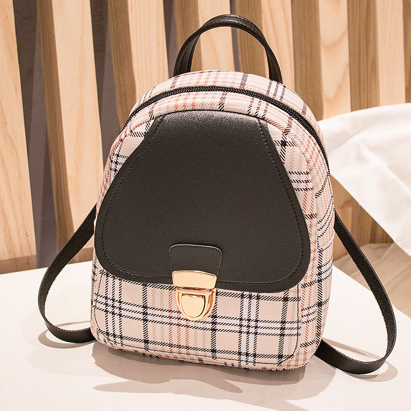 Women's Double Plaid Color Matching Tube About Backpacks