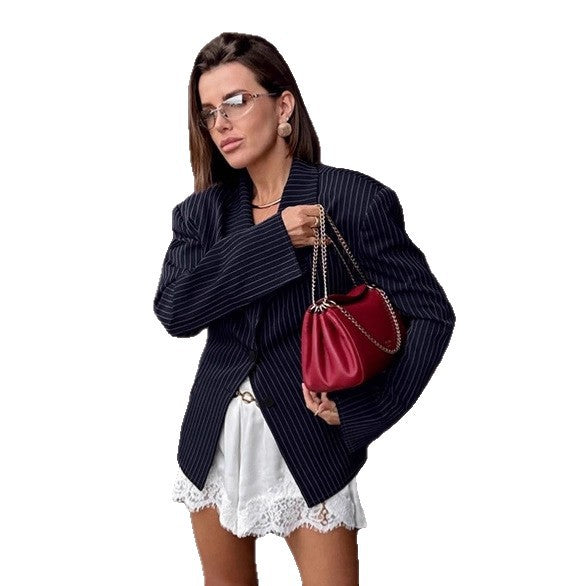 Women's Money Style Striped Fashion Casual Loose Blazers