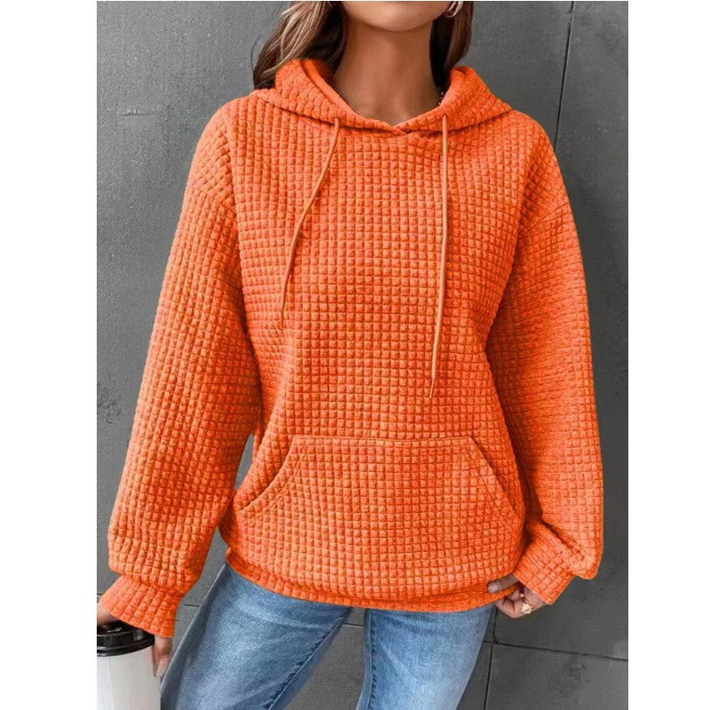 Women's Waffle Round Neck Long-sleeved Solid Color Tops
