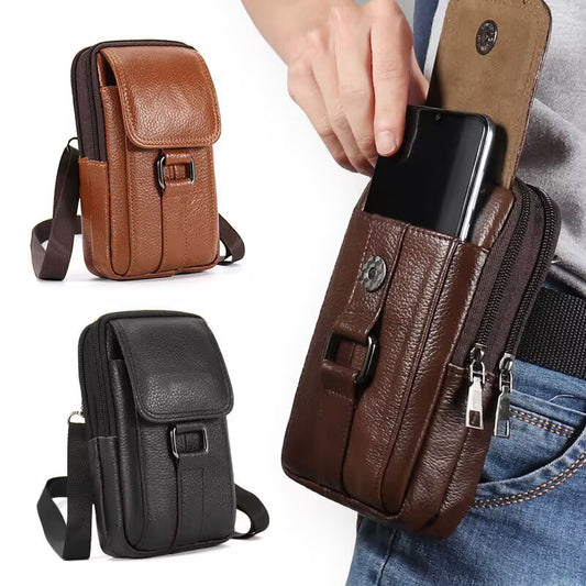 Men's Leather Multifunctional Fashion Waterproof Dustproof Change Phone Bags