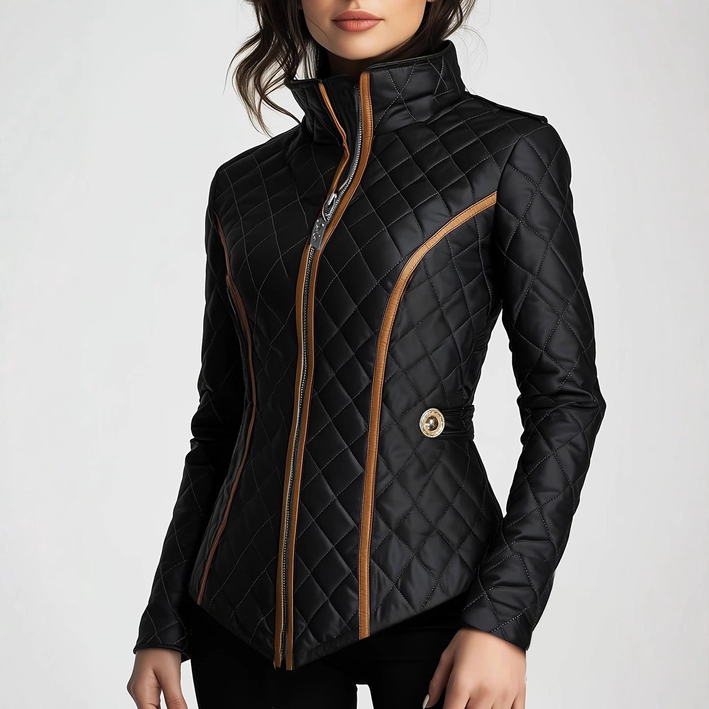 Women's Stand Collar Lightweight Quilted Padded Zip Coats