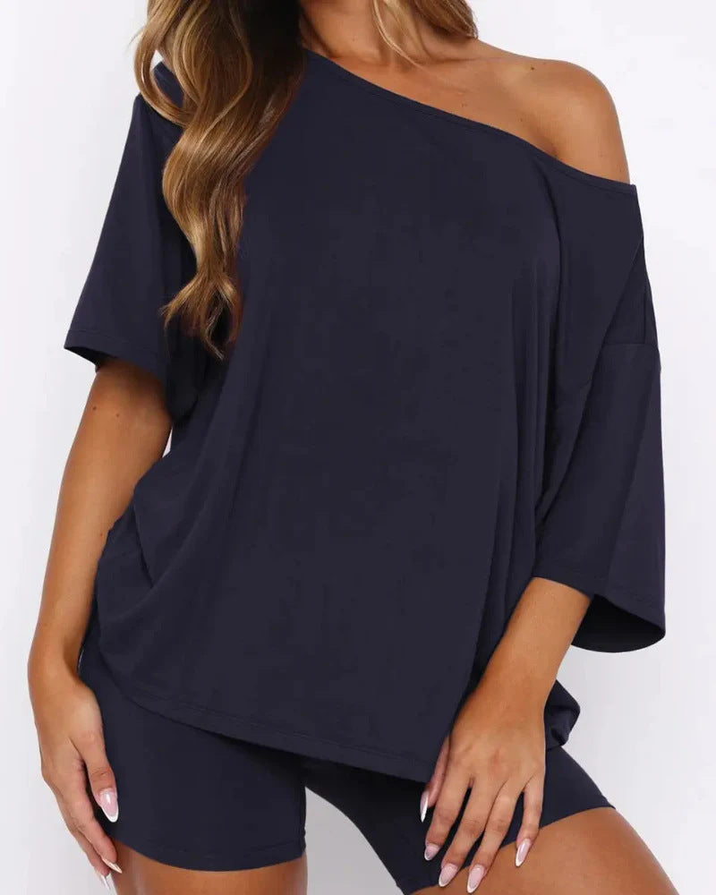 Summer Loose Solid Color Short-sleeved Two-piece Fashion Casual Suit