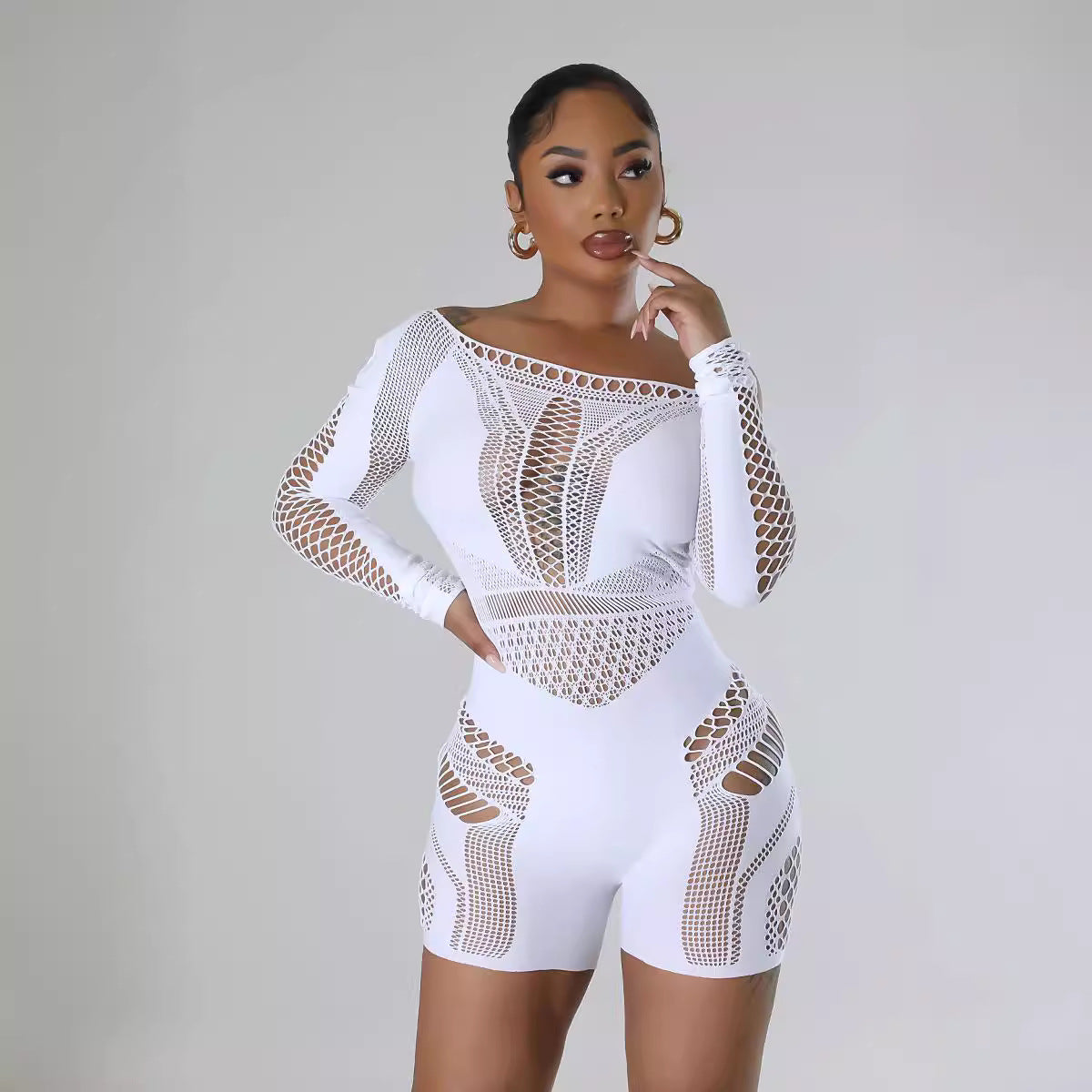Women's Autumn Solid Color Long Sleeve Hollow Sexy Women's Jumpsuit/clothing