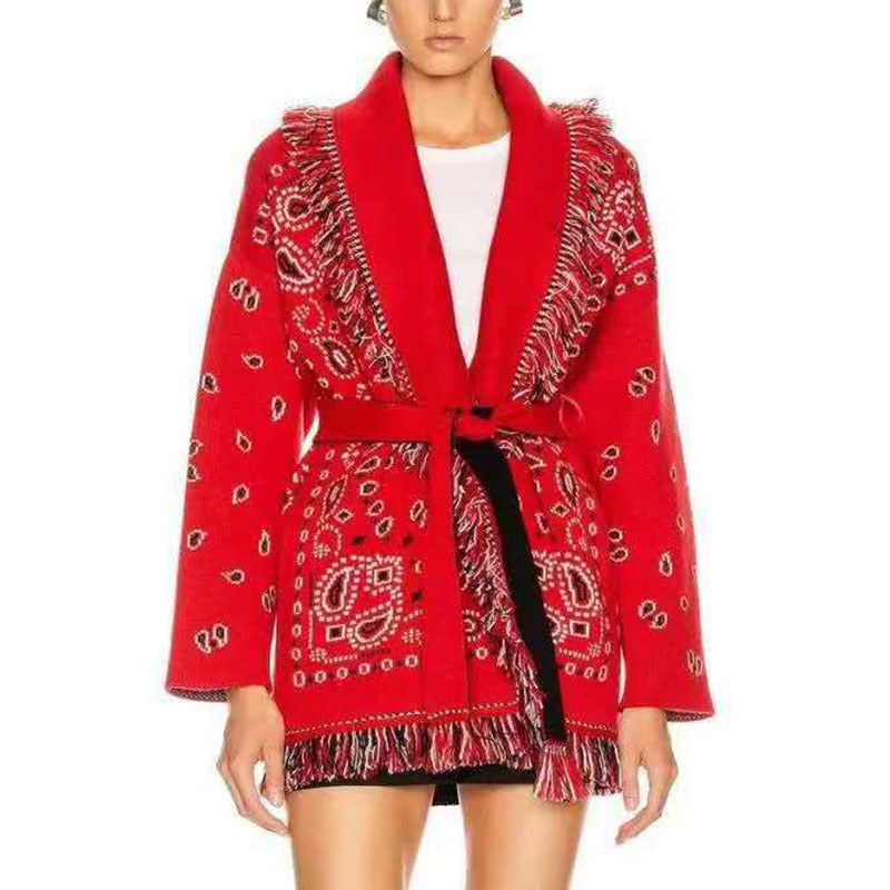 Women's Jacquard Bohemian Wool Cashmere Loose Mid-length Sweaters