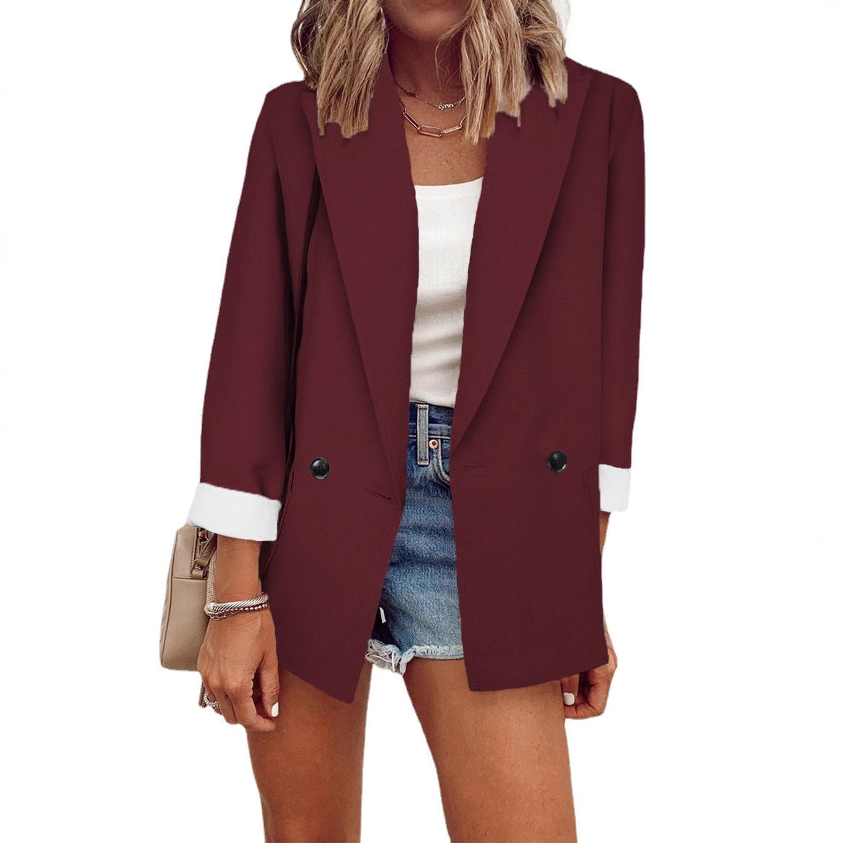 Fashion Solid Color Single Long Sleeve Small Suit