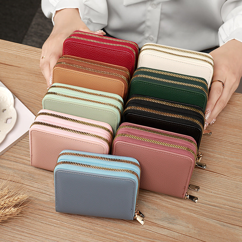 Women's Double Zipper Large Capacity Expanding Fashion Id Package