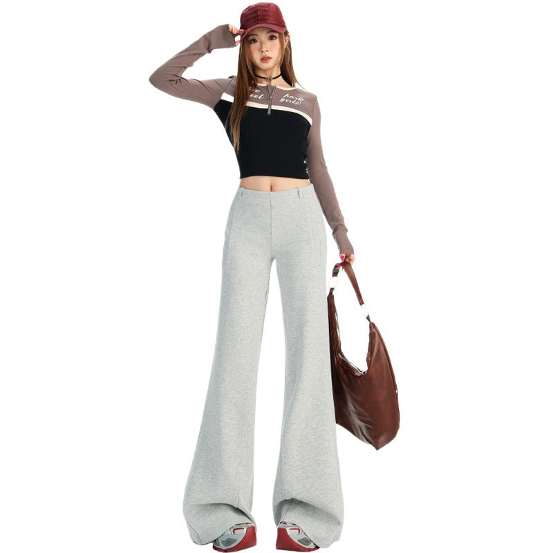 Women's Gray Slightly Flared Casual Waist Loose Pants