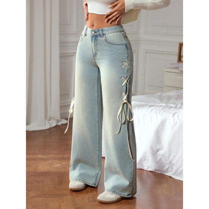 Women's Design Mark Fashion Denim Side Waist Jeans