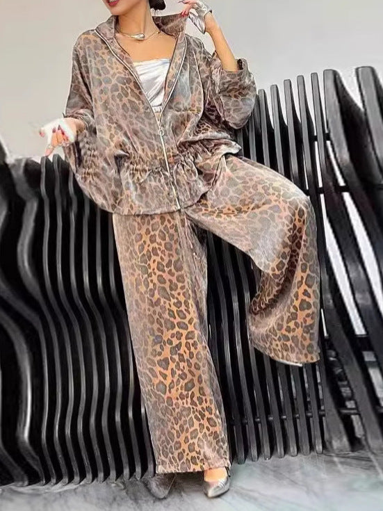 Women's Autumn Lapel Long Sleeve Leopard Print Suits