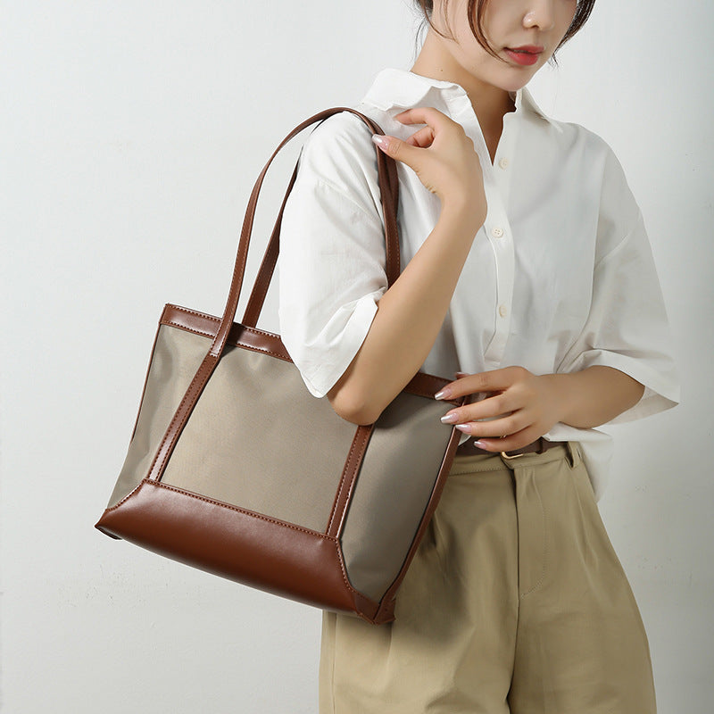 Women's Large Capacity Nylon Stitching Fashion Commuter Tote Bags