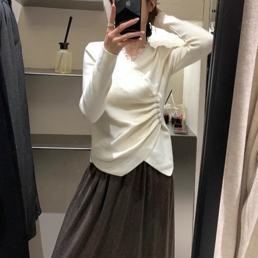 Autumn Simple Everyday Style Lace Patchwork Knitwear