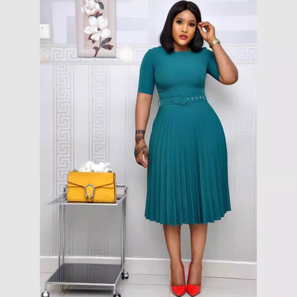 Women's African Solid Color Pleated Dress Dresses