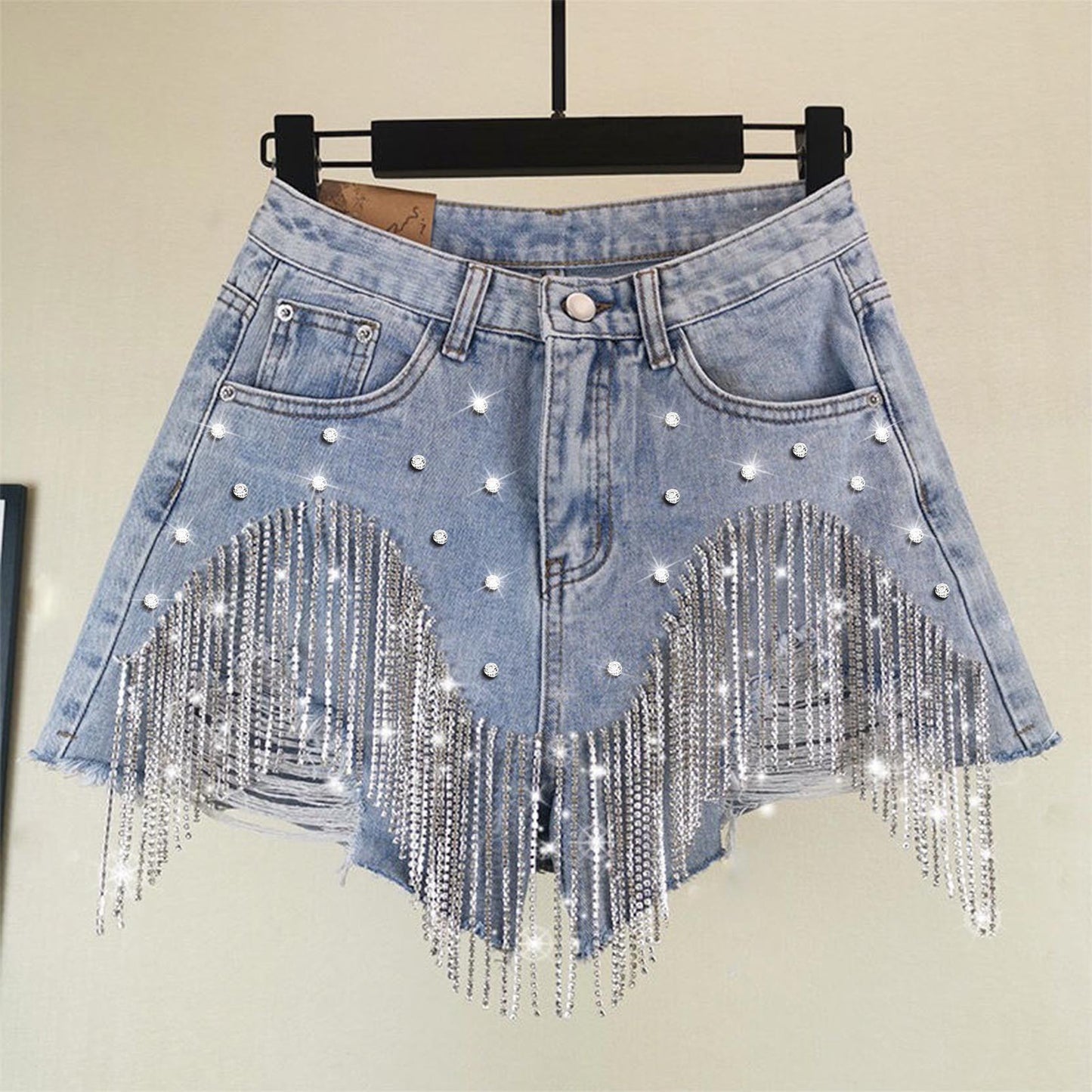 Women's Fashion Ripped Tassel Chain Sexy Women's Jeans