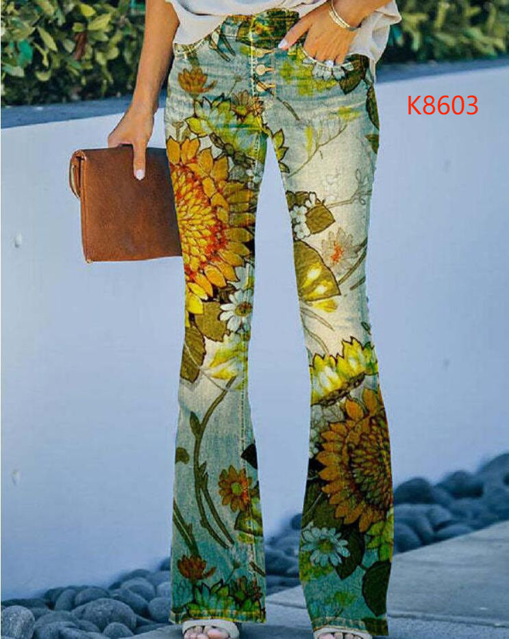 Elegant Slimming Digital Printing Imitation Denim Women's Jeans