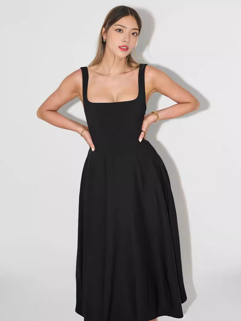 Simple Sexy Solid Color Shoulder Strap Slim Dresses