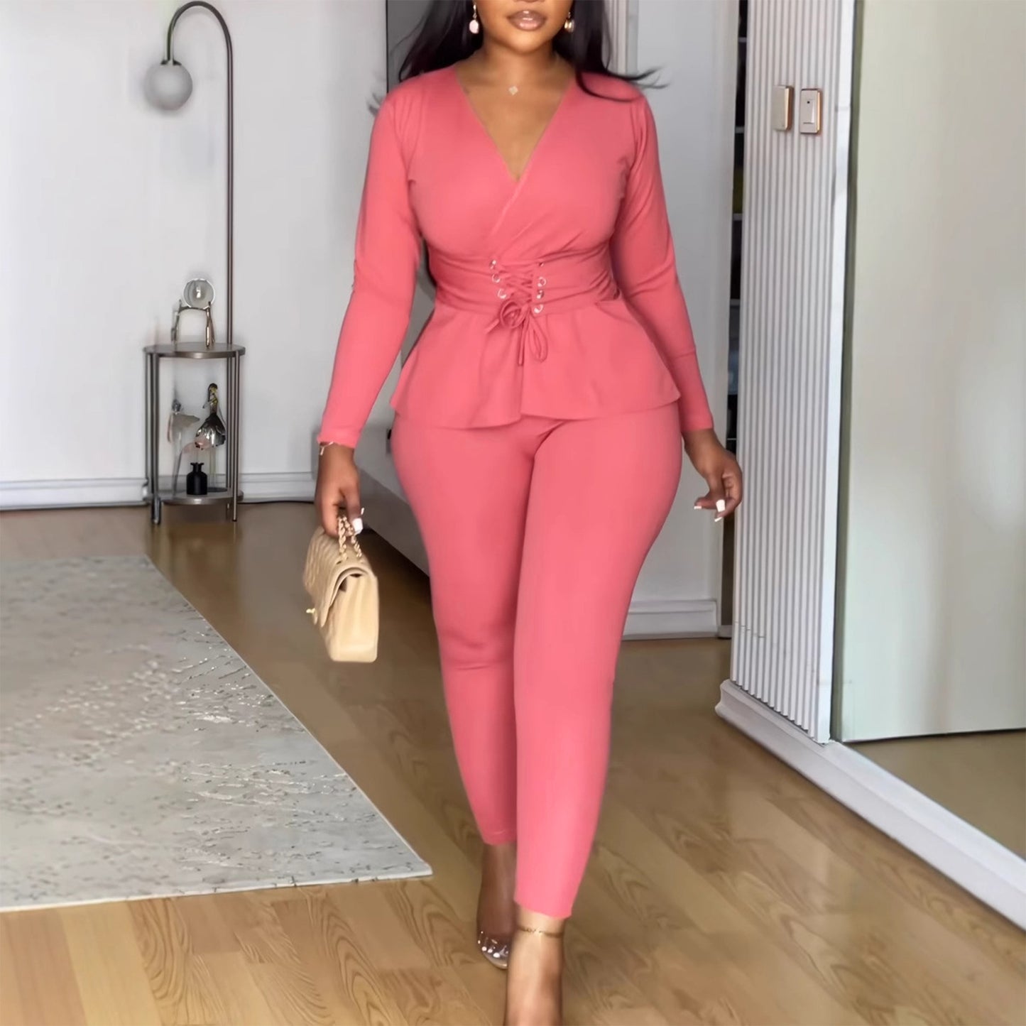 Beautiful Solid Color Stretch Long Sleeve Jumpsuits