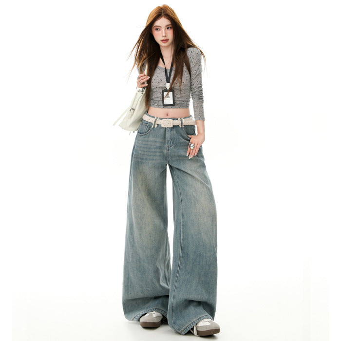 Women's Fleece-lined Thickening Wide Leg Retro Hot Style Jeans
