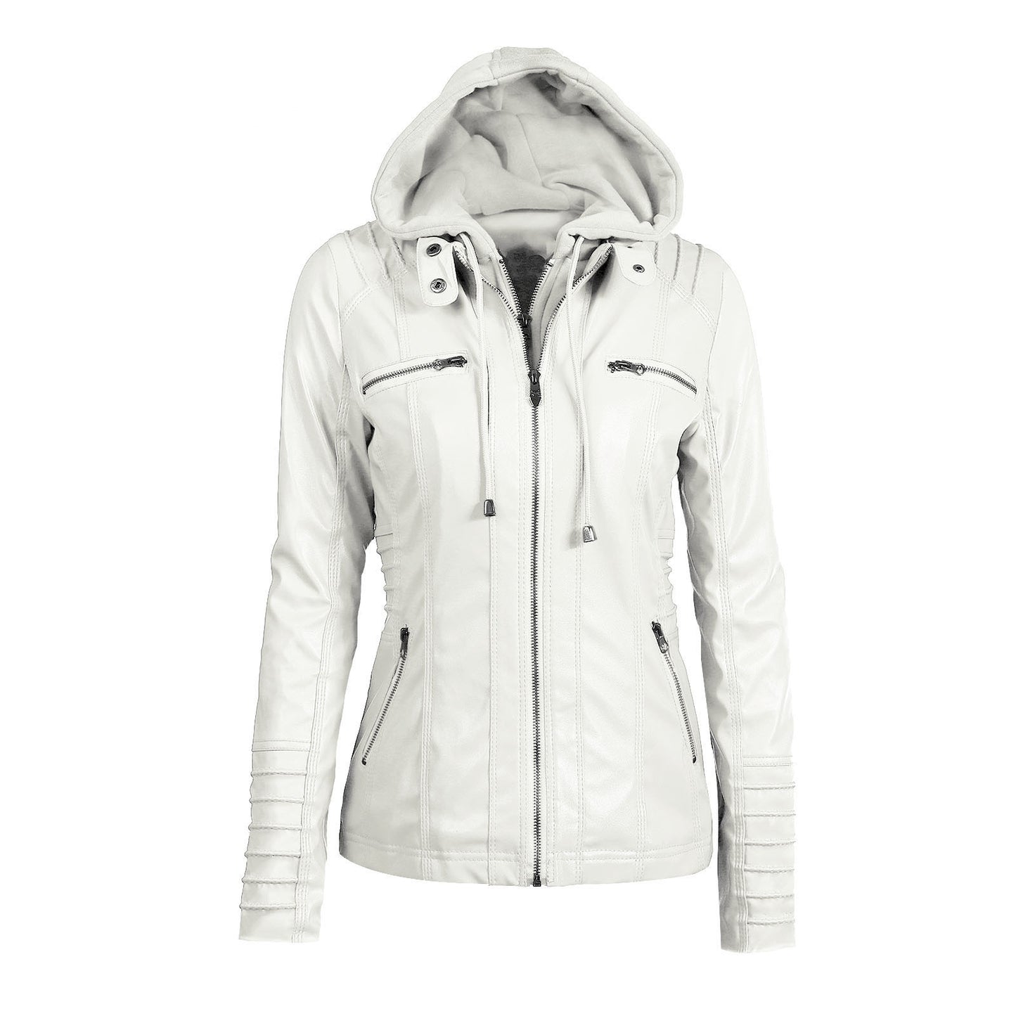 Women's Elegant Euro Hood Zipper Leather Sweaters