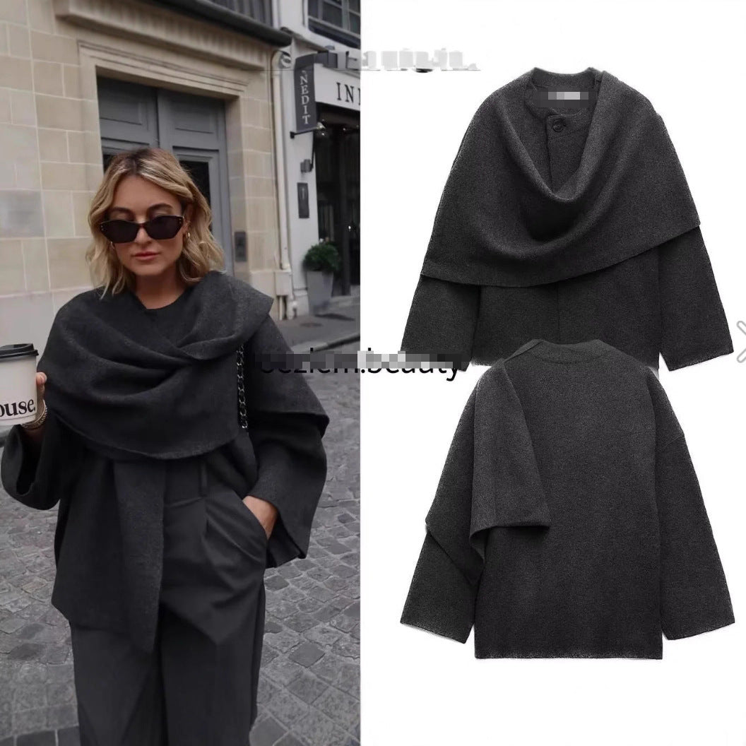 Women's Beautiful Asymmetric Short-sleeved Scarf Knitted Coats