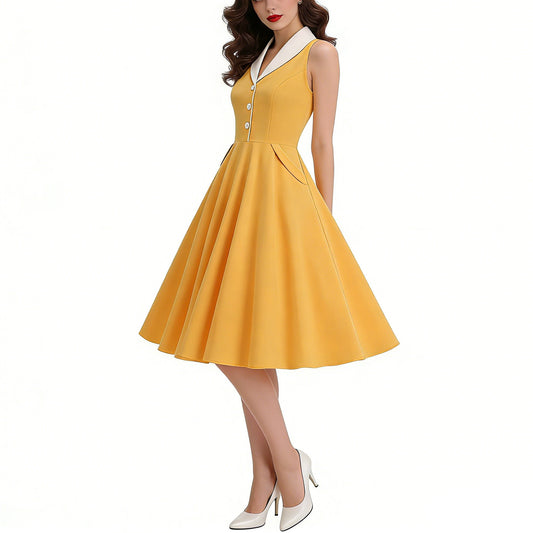 Vintage Court Contrast Color Understanding Performance Large Swing Dress