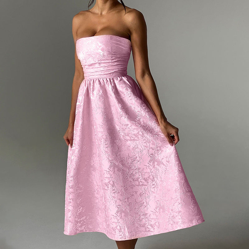 Women's Elegant Sexy Slim Jacquard Satin Tube Dresses