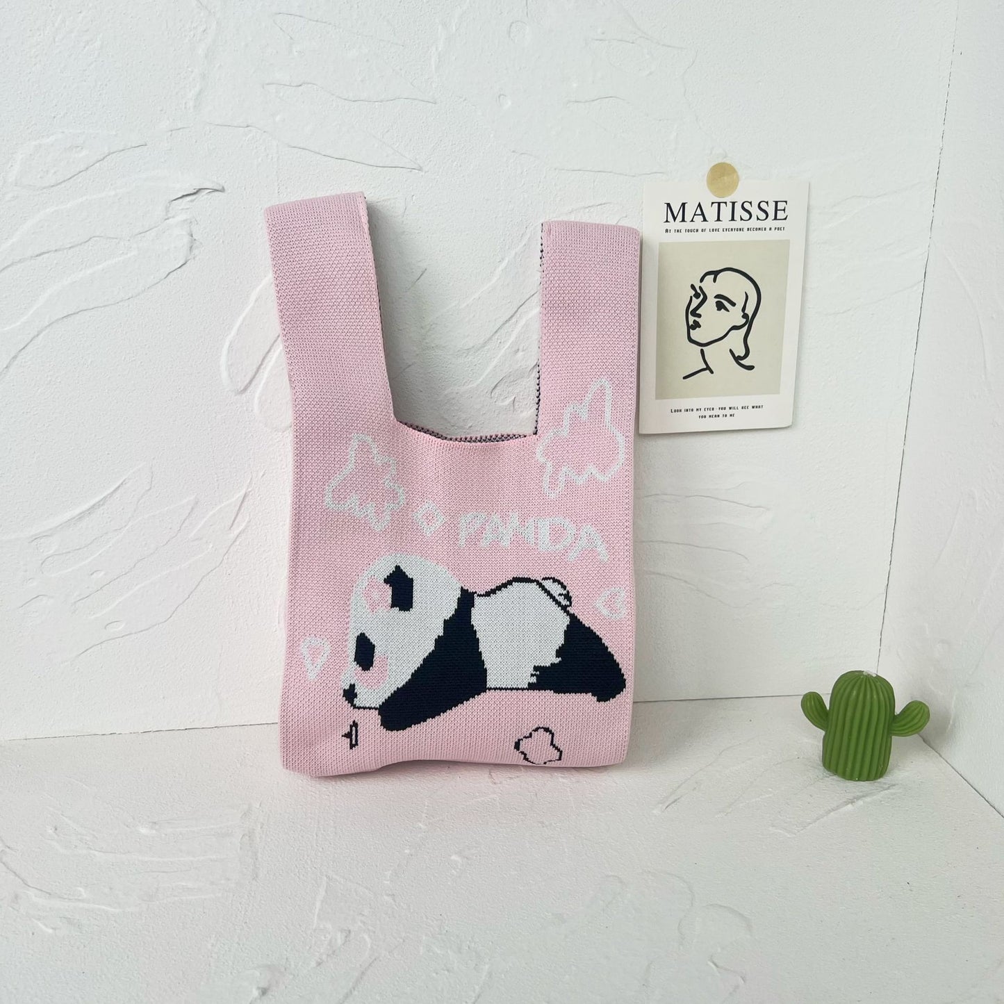 Women's High-grade Panda Knitted Polyester Knit Phone Bags